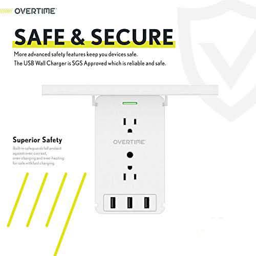 Universal Wall Charger and Outlet Shelf, 6x Outlet Extender, Surge Protector, 3x USB Port