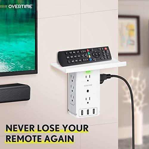 Universal Wall Charger and Outlet Shelf, 6x Outlet Extender, Surge Protector, 3x USB Port