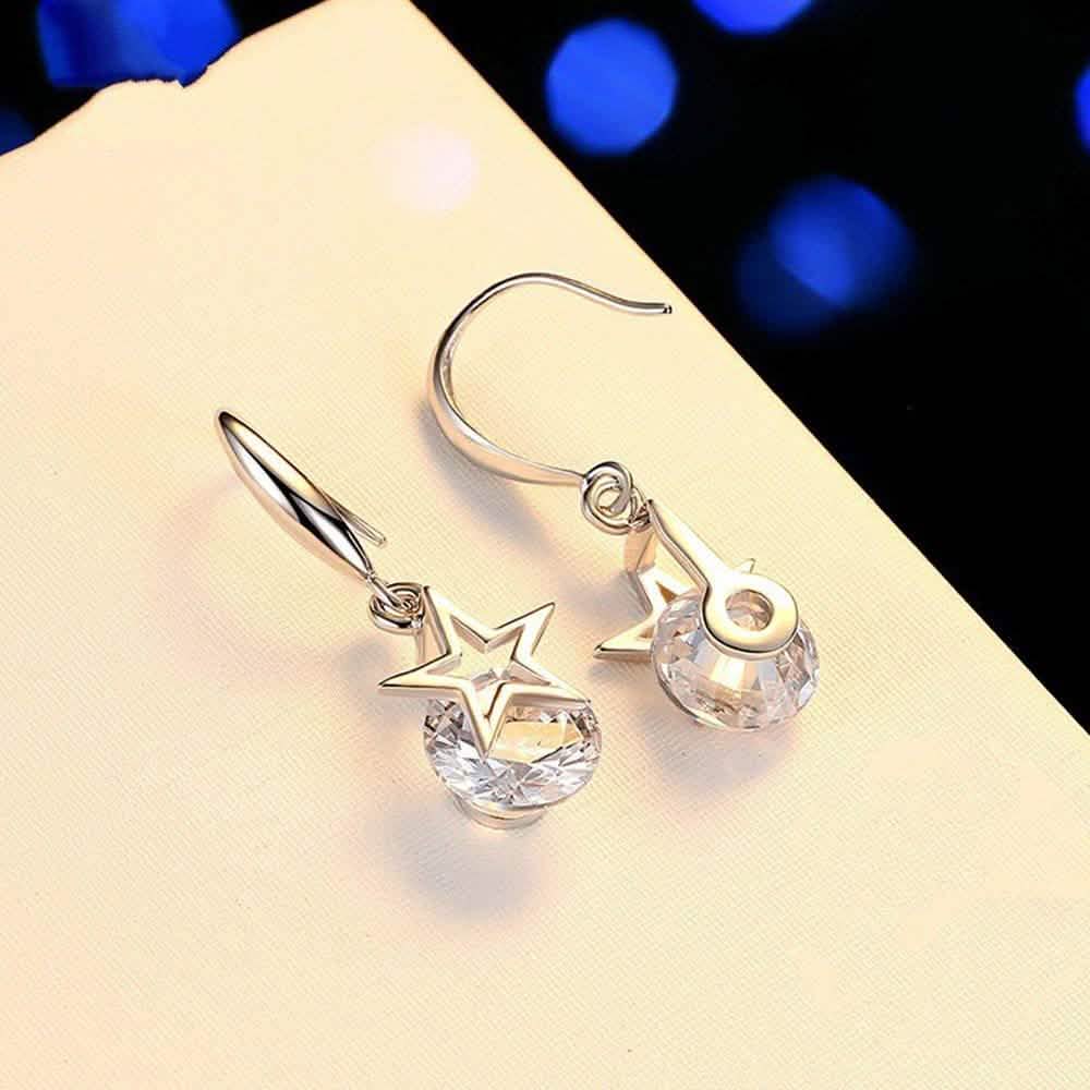 Sterling Silver Crystal Star Hook Earrings
