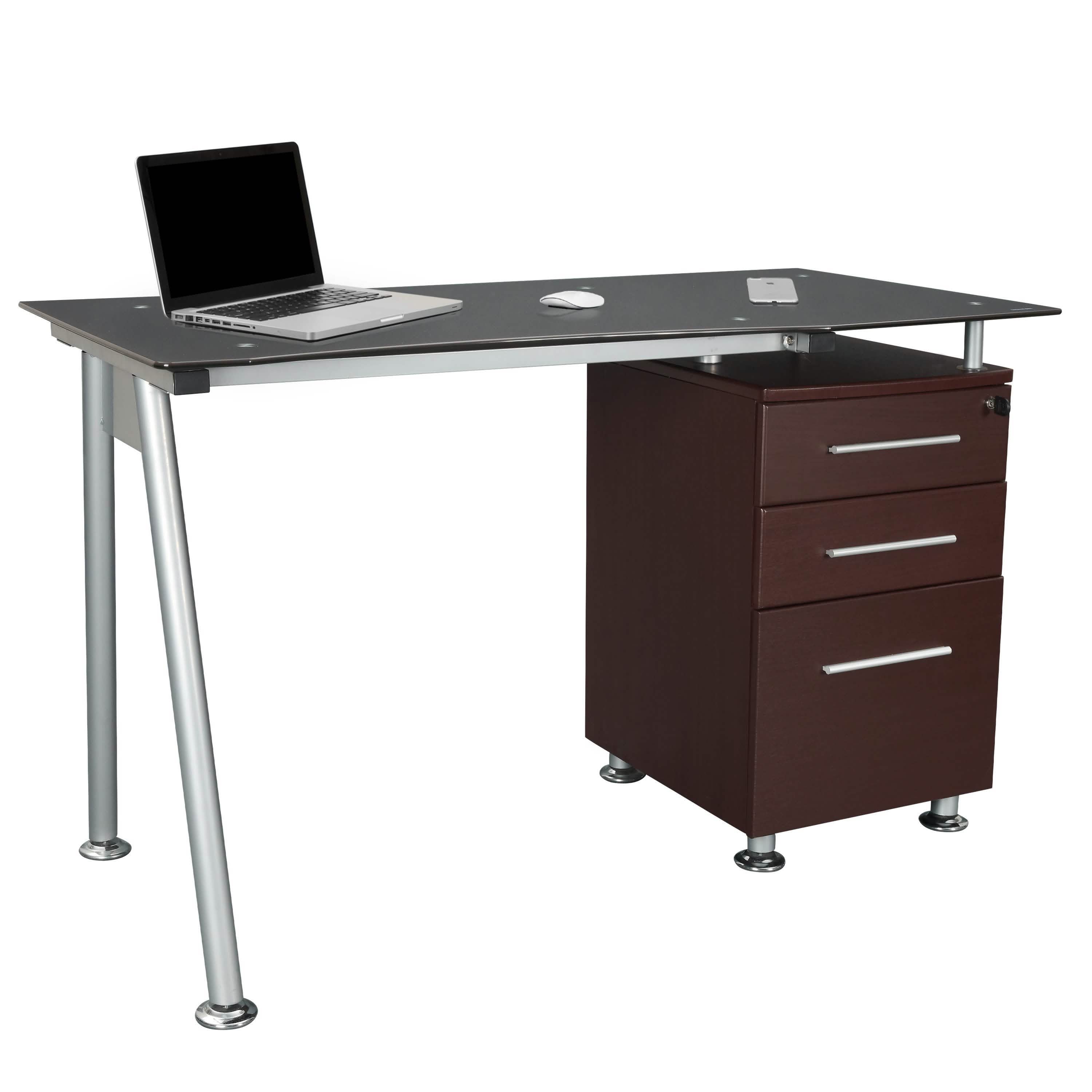 Tempered Glass Top Computer Desk with Storage