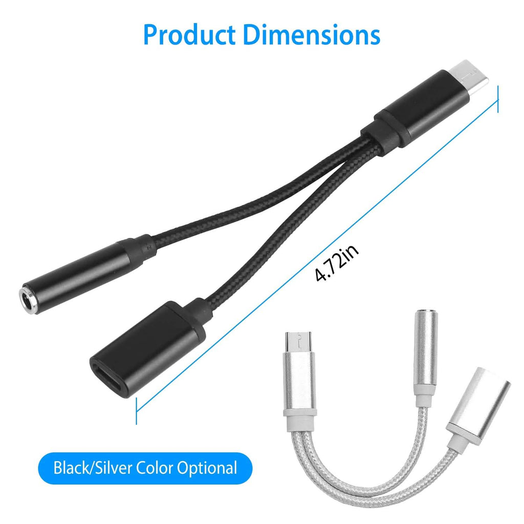 USB Type-C to 3.5mm Aux Audio Charging Adapter Braided Headphone Jack Splitter Cable