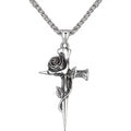 Vintage-Inspired Men's Titanium Steel Pendant Necklace - Unique Keel Chain Design with Cross and Rose Accents