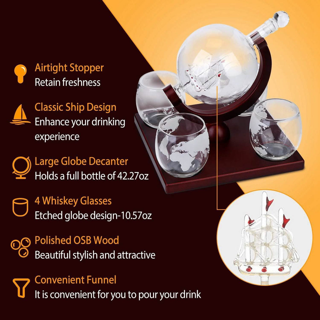 Whiskey Decanter Globe Set