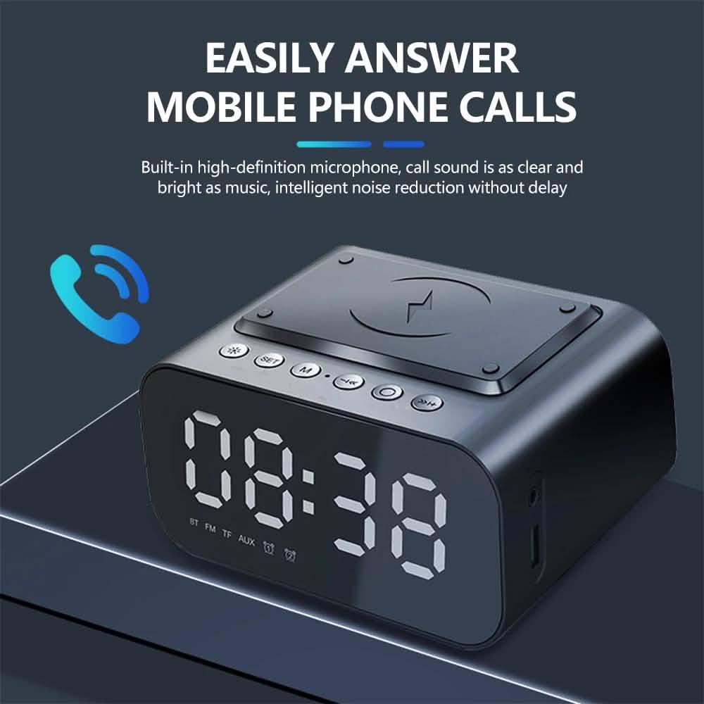 Wireless Charger Alarm Clock Bluetooth Speaker LED Smart Digital Clock
