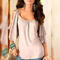 Women's T-Shirt Plain Ruffle Cold Shoulder Short Sleeve