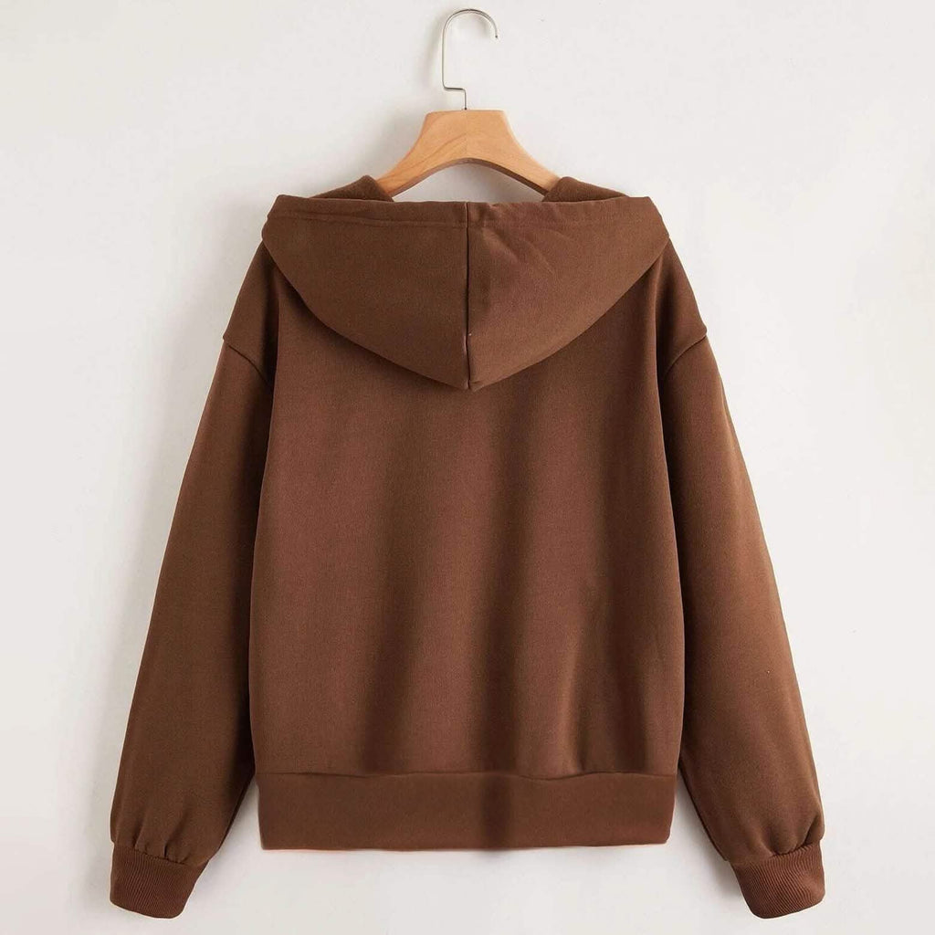 Zip Up Drop Shoulder Drawstring Hoodie